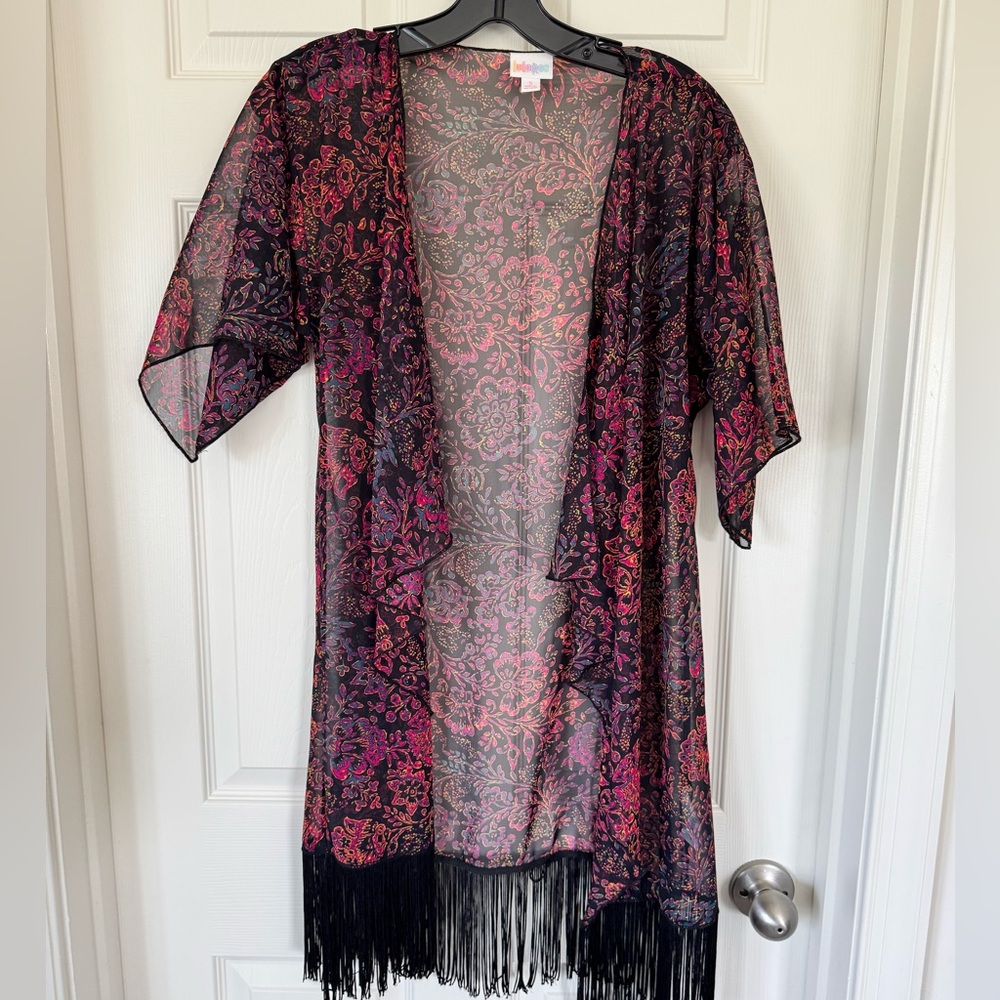 LuLaRoe Pink and Black Floral Kimono